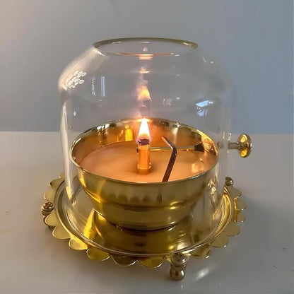 Akhand Diya Lamp with Adjustable wick & Glass.