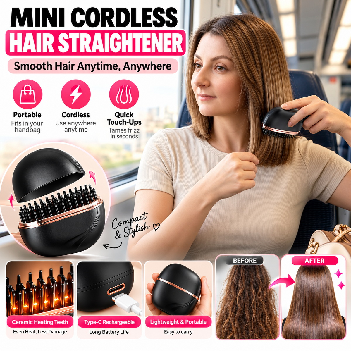 Wireless Portable Hair Straightener