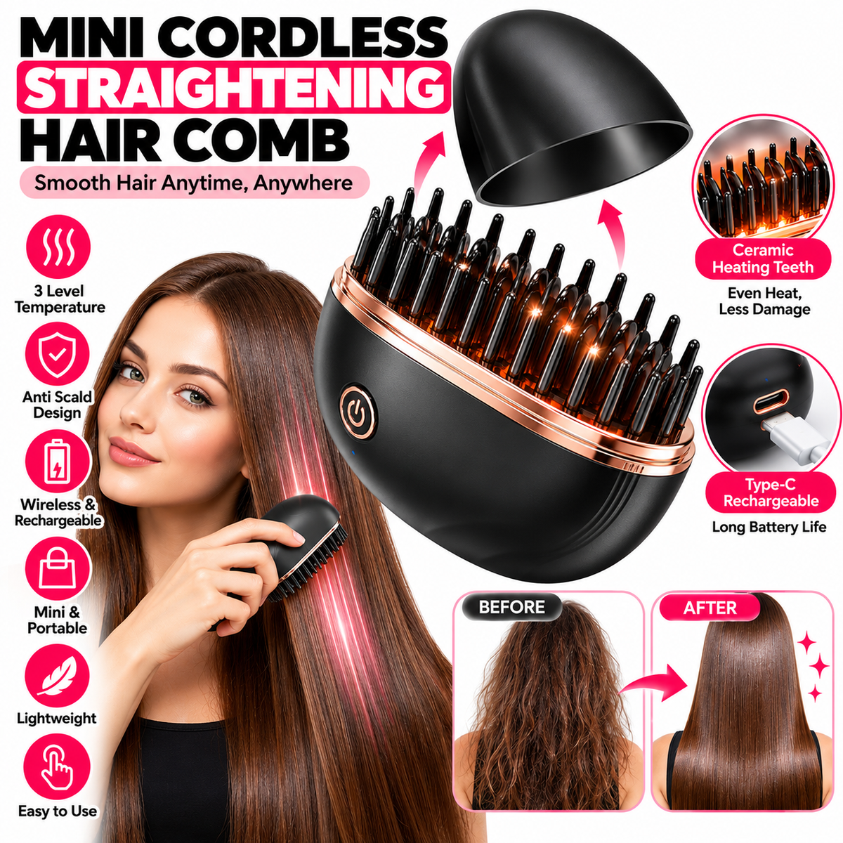 Wireless Portable Hair Straightener