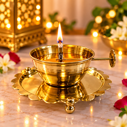 Akhand Diya Lamp with Adjustable wick & Glass.