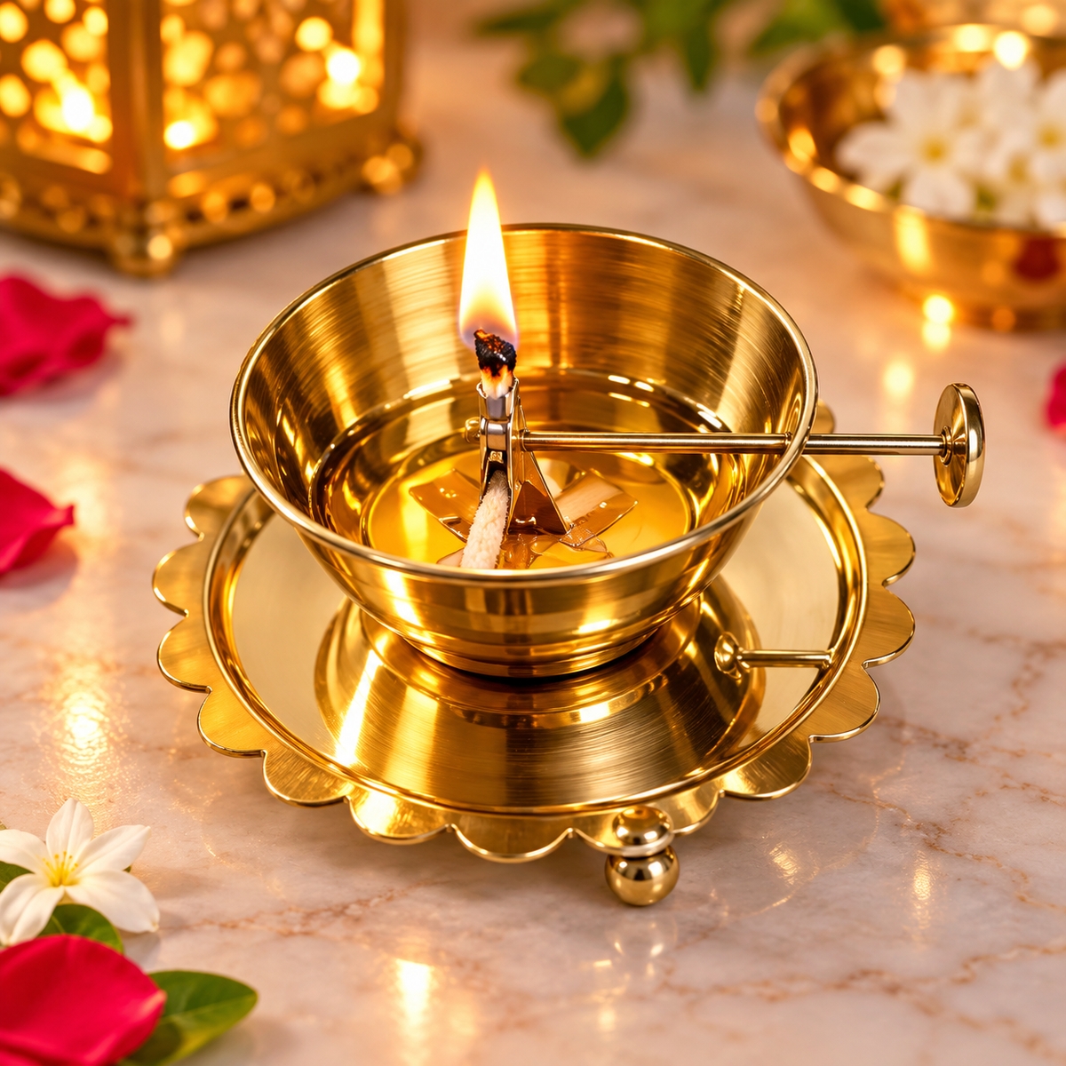 Akhand Diya Lamp with Adjustable wick & Glass.