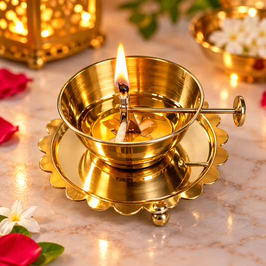 Akhand Diya Lamp with Adjustable wick & Glass.